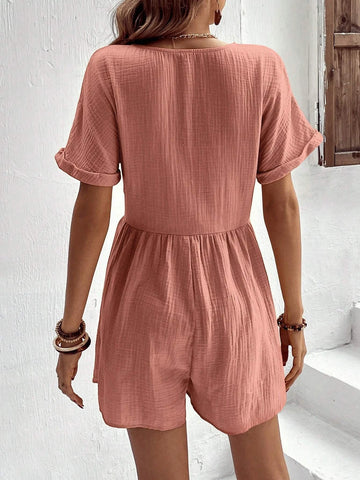 EMERY ROSE Batwing Sleeve Button Front Romper