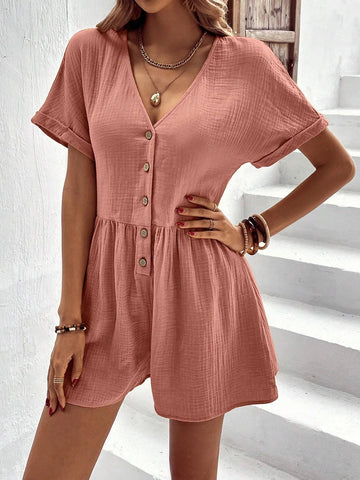 EMERY ROSE Batwing Sleeve Button Front Romper