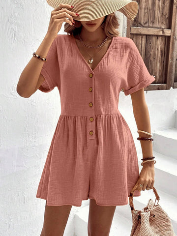 EMERY ROSE Batwing Sleeve Button Front Romper