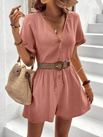 EMERY ROSE Batwing Sleeve Button Front Romper