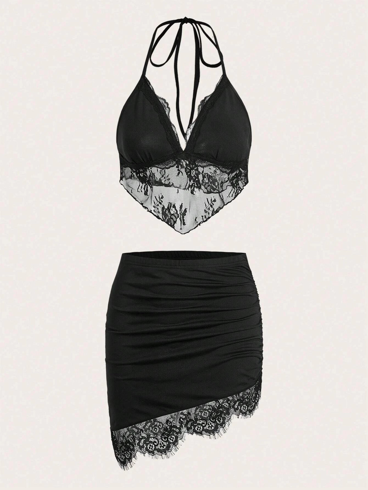 Contrast Lace Halter Top & Bodycon Skirt