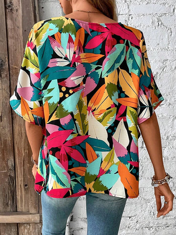 EMERY ROSE Tropical Print Batwing Sleeve Blouse