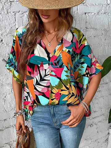 EMERY ROSE Tropical Print Batwing Sleeve Blouse