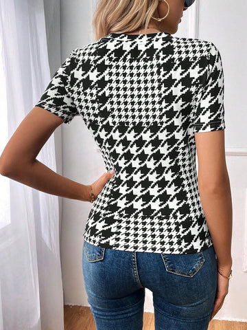 Unity Houndstooth Print Round Neck Tee