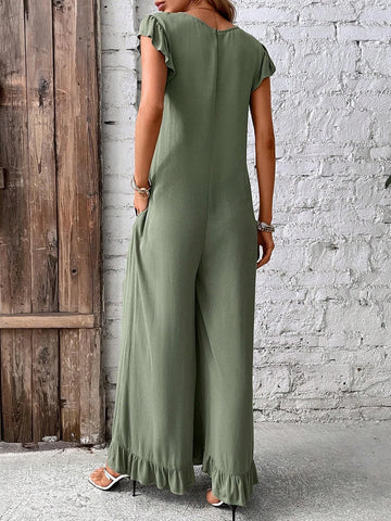 EMERY ROSE Ruffle Trim Wide Leg Jumpsuit Without Belt