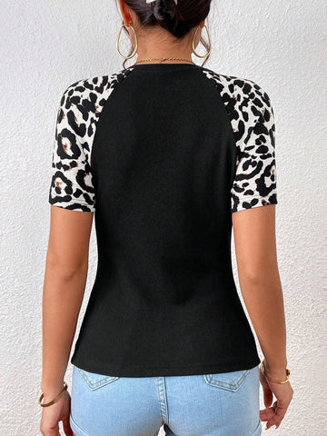 Unity Leopard Print Raglan Sleeve Tee