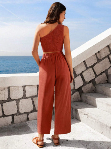 One Shoulder Crop Top & Wide Leg Pants