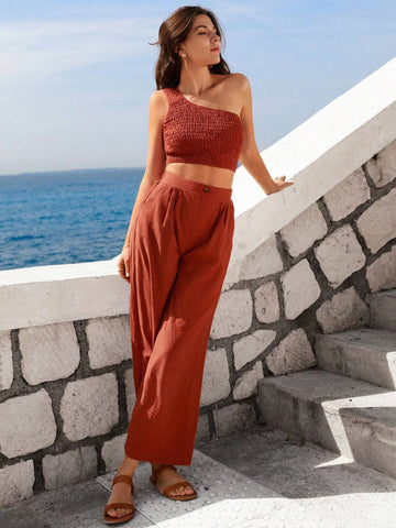 One Shoulder Crop Top & Wide Leg Pants