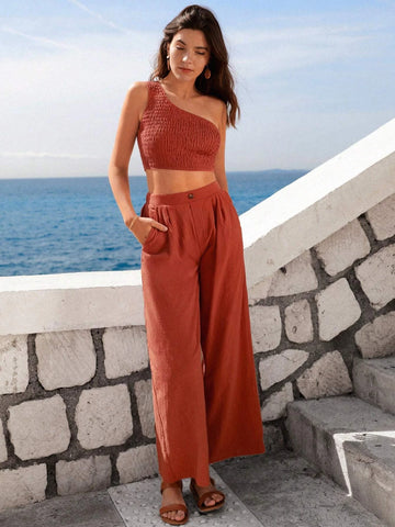 One Shoulder Crop Top & Wide Leg Pants