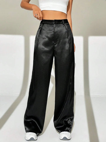 EZwear High Waist Wide Leg Satin Pants