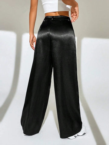 EZwear High Waist Wide Leg Satin Pants