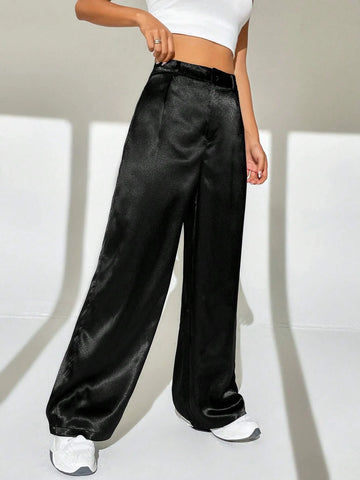 EZwear High Waist Wide Leg Satin Pants