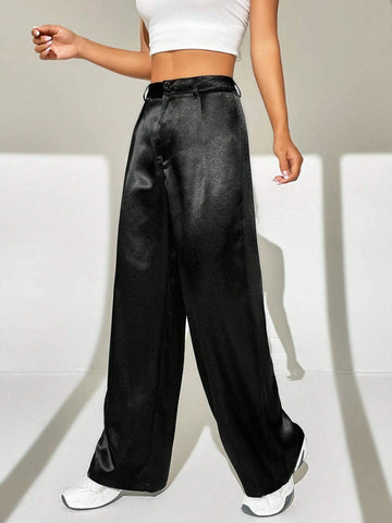 EZwear High Waist Wide Leg Satin Pants