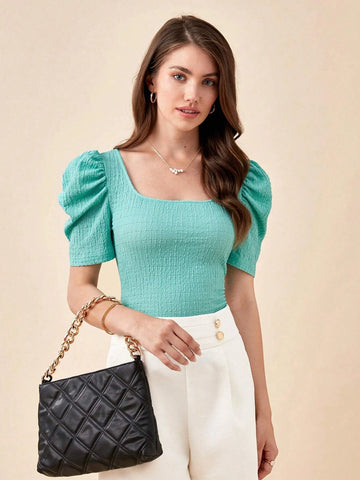 BIZwear Square Neck Puff Sleeve Tee