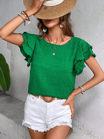 EMERY ROSE Solid Butterfly Sleeve Blouse