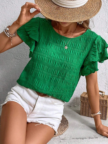 EMERY ROSE Solid Butterfly Sleeve Blouse