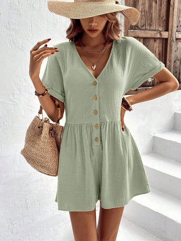 EMERY ROSE Batwing Sleeve Button Front Romper