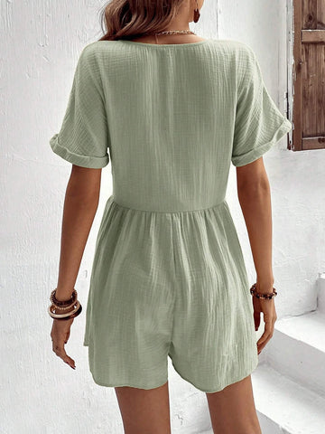 EMERY ROSE Batwing Sleeve Button Front Romper