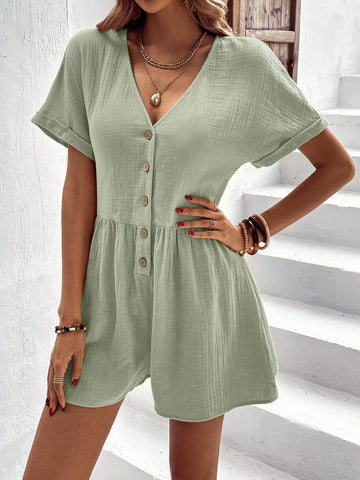 EMERY ROSE Batwing Sleeve Button Front Romper
