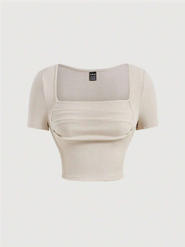 Square Neck Ruched Bust Crop Tee