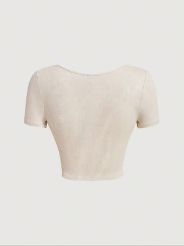 Square Neck Ruched Bust Crop Tee