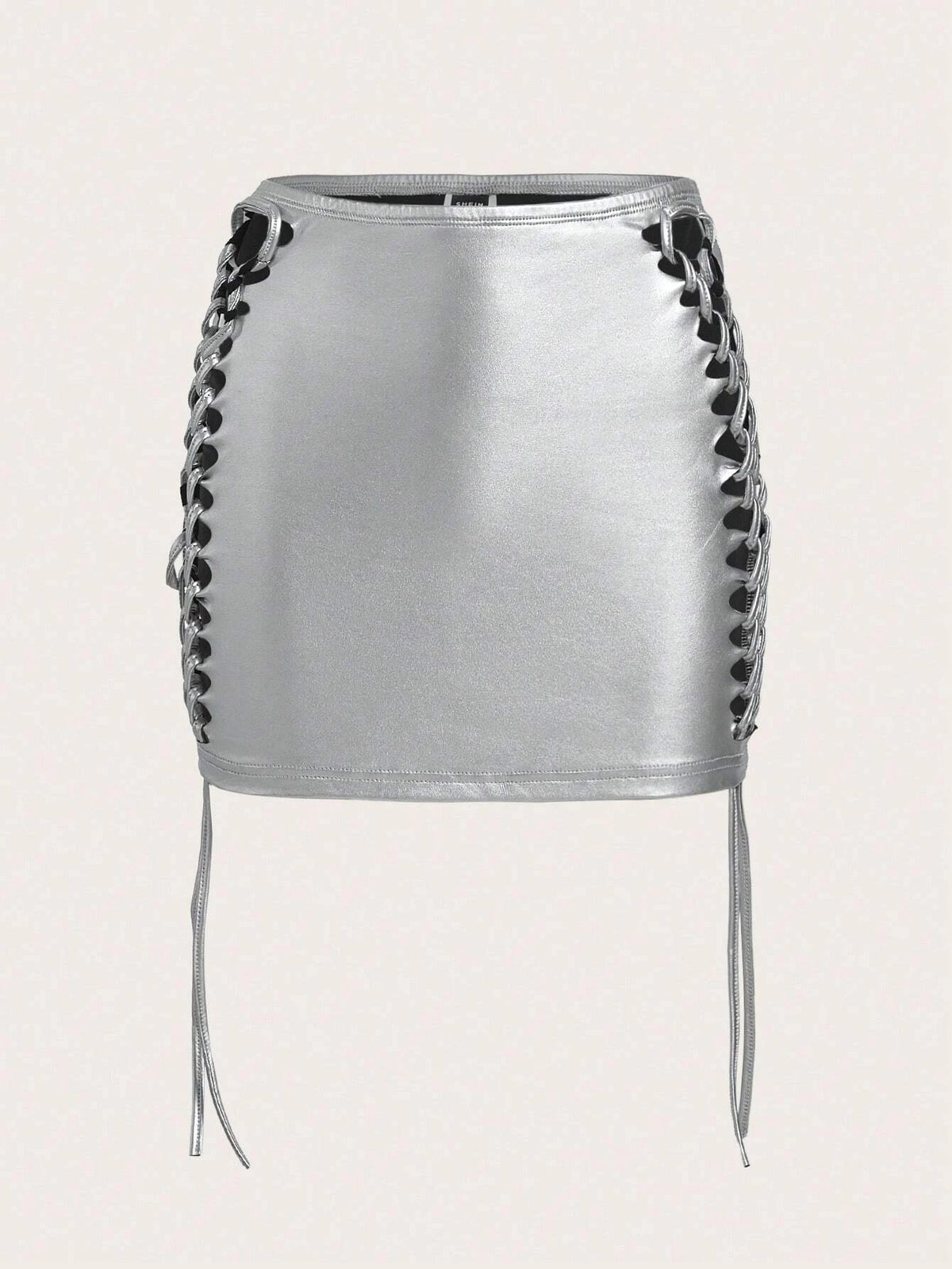 ICON Bikercore Lace Up Side PU Leather Bodycon Skirt