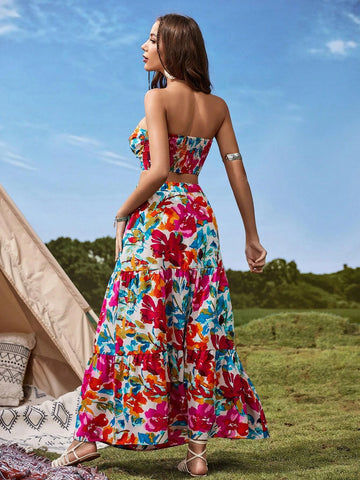 Floral Print Tube Top & Skirt