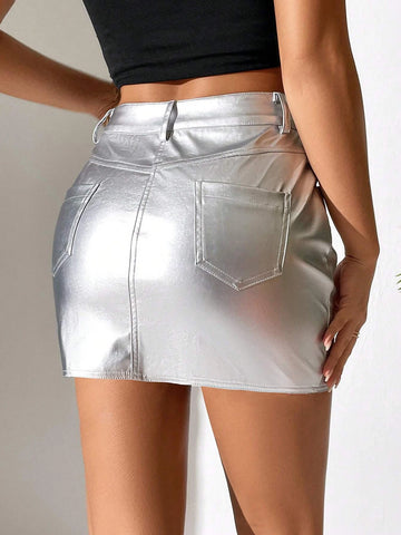 PETITE High Waist PU Bodycon Skirt