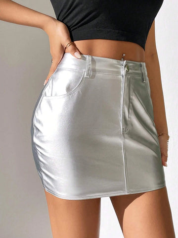 PETITE High Waist PU Bodycon Skirt