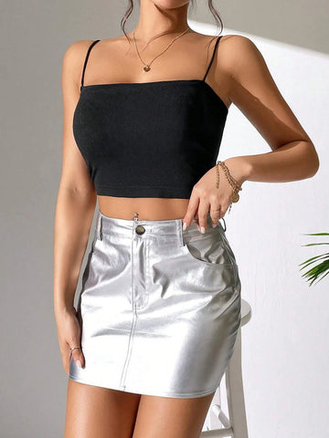 PETITE High Waist PU Bodycon Skirt