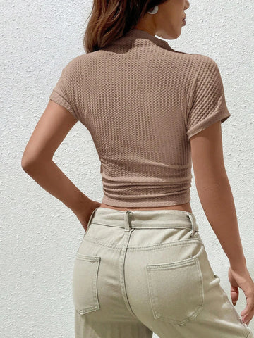 EZwear Solid Mock Neck Crop Tee