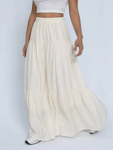 EZwear Solid Ruffle Hem Maxi Skirt