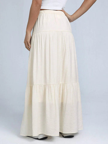 EZwear Solid Ruffle Hem Maxi Skirt
