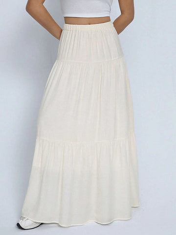 EZwear Solid Ruffle Hem Maxi Skirt