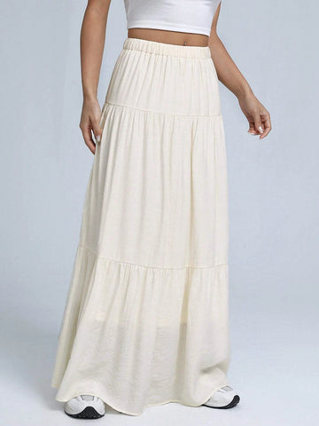 EZwear Solid Ruffle Hem Maxi Skirt