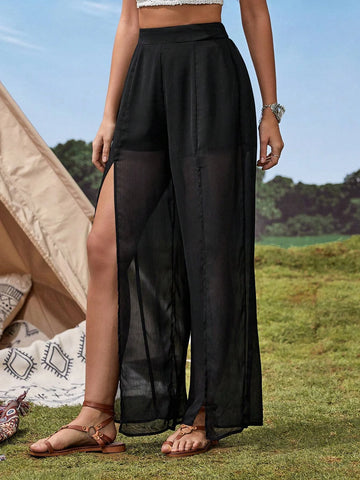 VCAY Split Thigh Wide Leg Pants