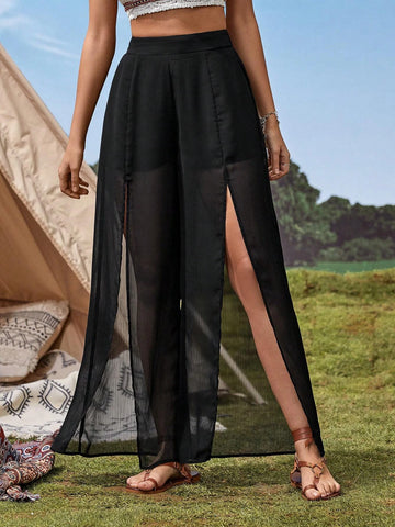 VCAY Split Thigh Wide Leg Pants
