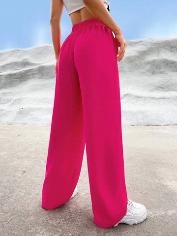 Solid High Waist Straight Leg Pants