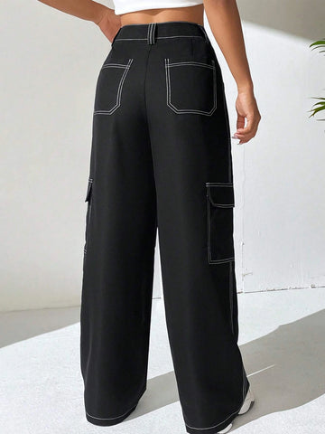 EZwear Top-stitching Flap Pocket Side Cargo Pants