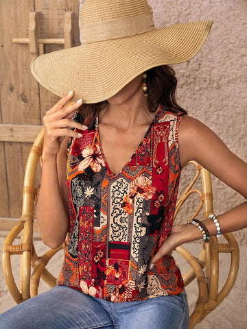 EMERY ROSE Floral Print Sleeveless Blouse
