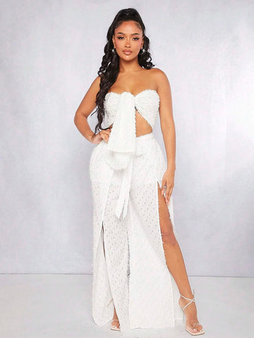 Tie Front Tube Top & Split Thigh Pants