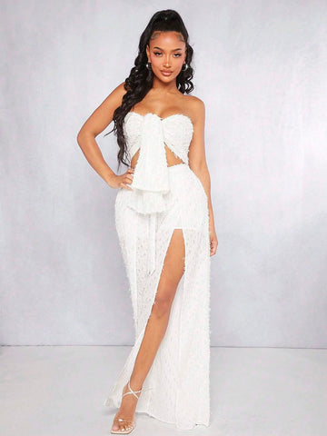 Tie Front Tube Top & Split Thigh Pants