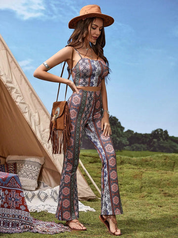 Floral Print Cami Top & Flare Leg Pants