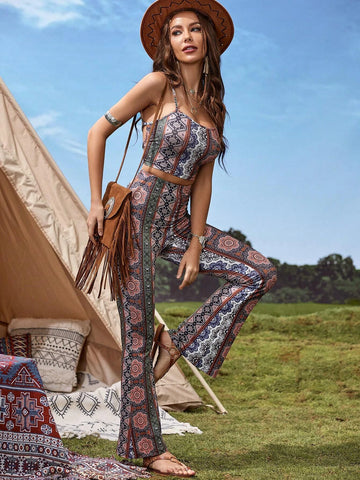 Floral Print Cami Top & Flare Leg Pants