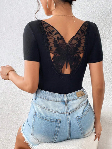 Contrast Mesh Cut Out Back Tee