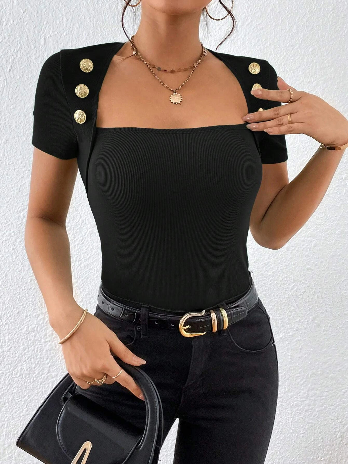 Unity Square Neck Button Detail Tee