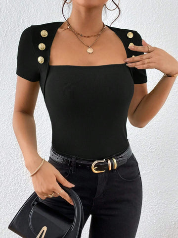 Unity Square Neck Button Detail Tee