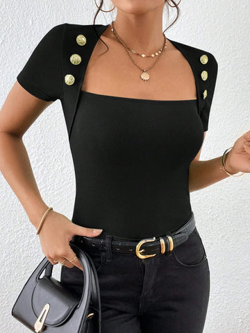 Unity Square Neck Button Detail Tee