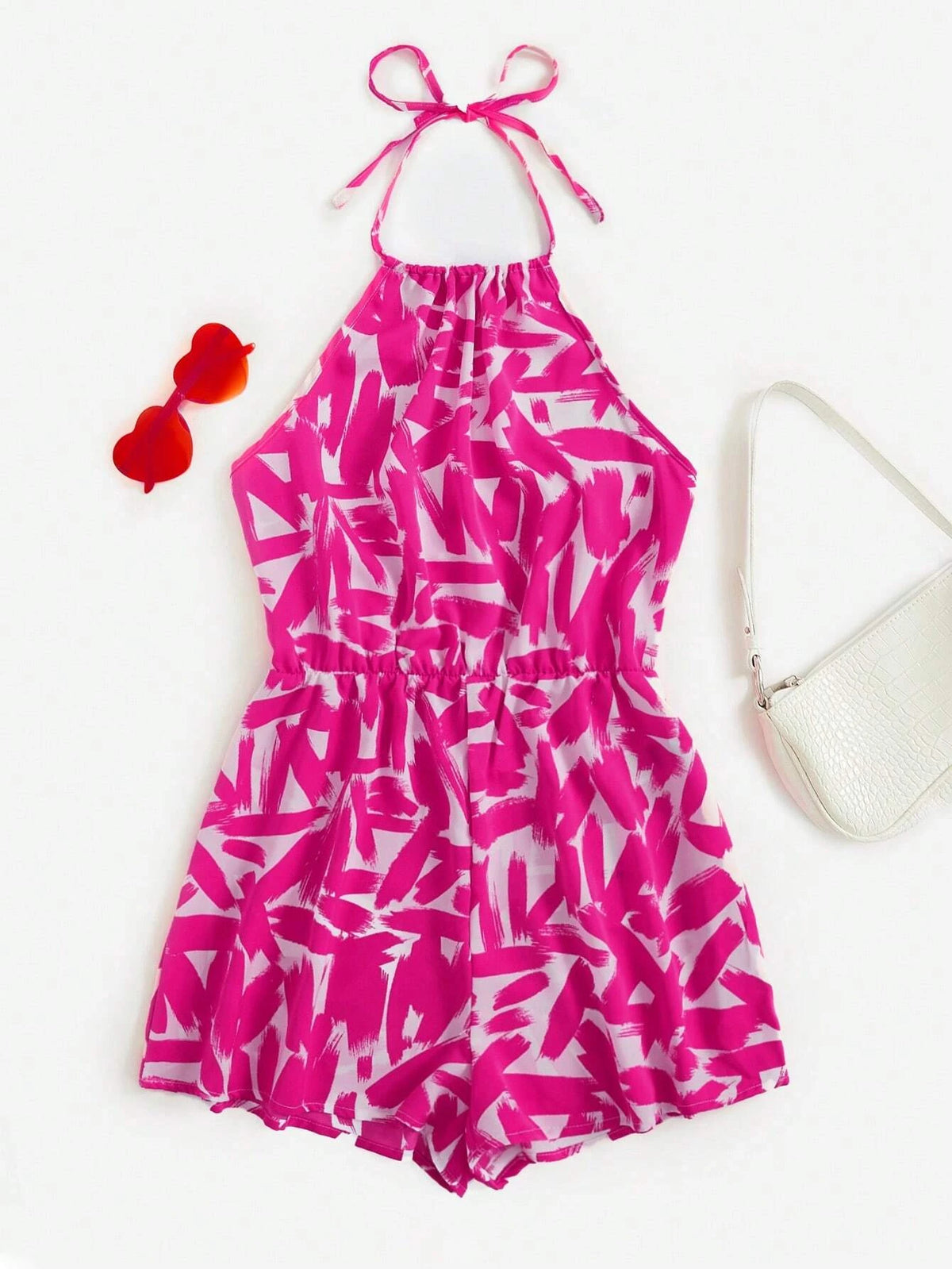 Allover Print Halter Romper