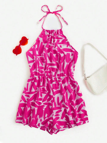 Allover Print Halter Romper